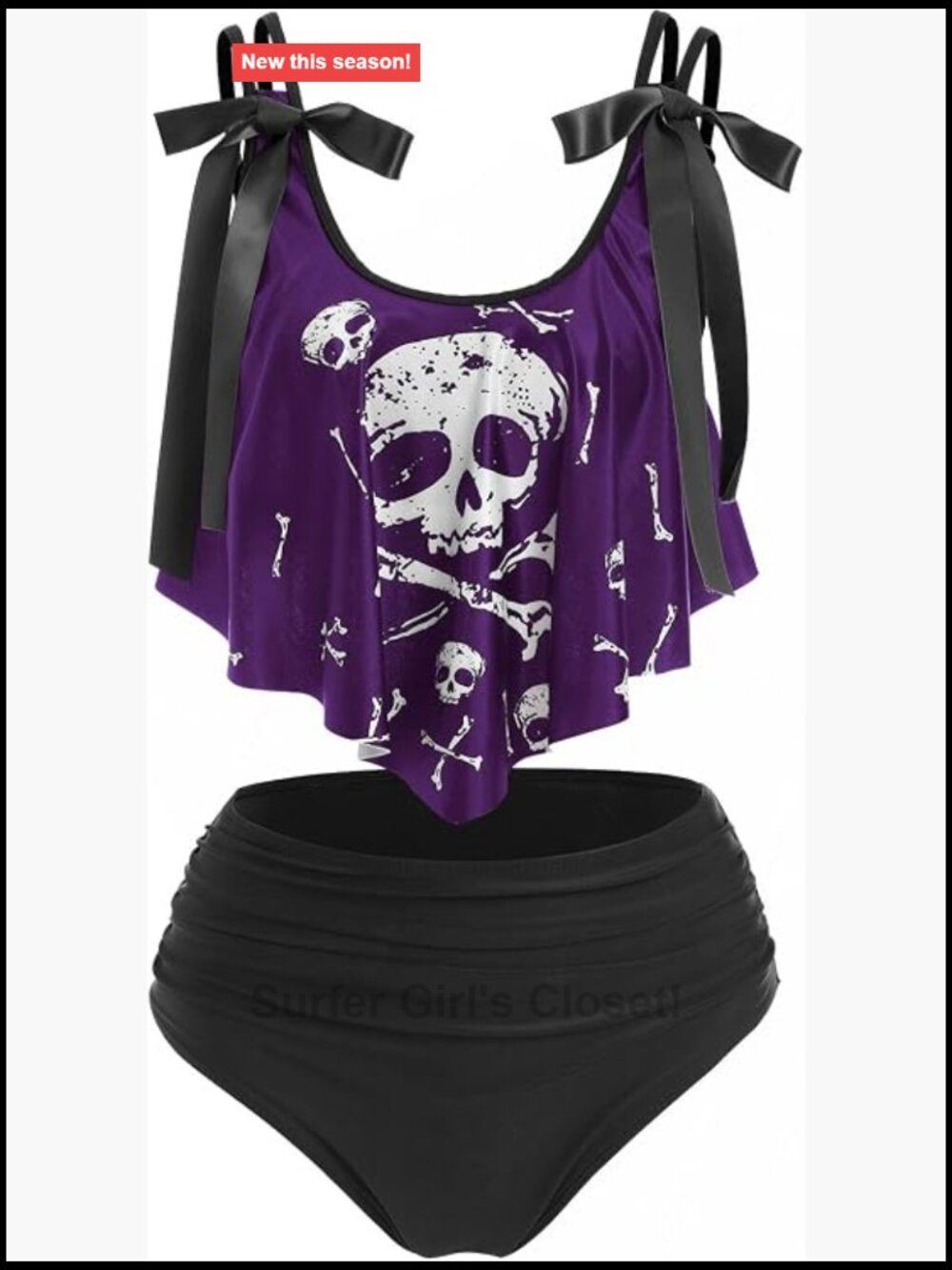 Gothic Skull Tankini Bikini Set – High Waisted Two Piece Swimsuit with Tummy